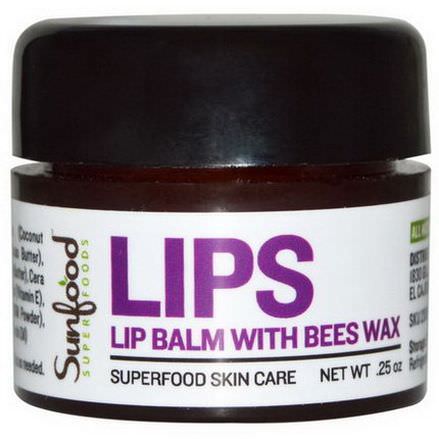 Sunfood, Lips, Lip Balm with Bees Wax.25 oz