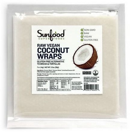 Sunfood, Superfoods, Raw Vegan Coconut Wraps 14g Each