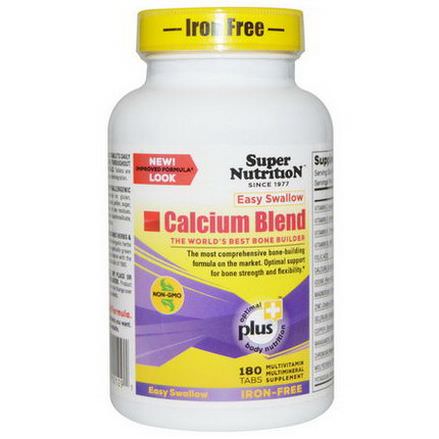 Super Nutrition, Calcium Blend, Easy Swallow, Iron-Free, 180 Tabs