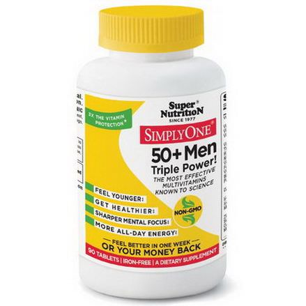 Super Nutrition, Simply One, 50+ Men Triple Power, Iron-Free, 90 Tablets