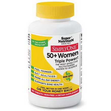 Super Nutrition, Simply One, 50+ Women Triple Power, Iron Free, 90 Tablets