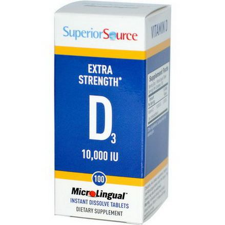 Superior Source, D3, Extra Strength, MicroLingual, 10,000 IU, 100 Tablets
