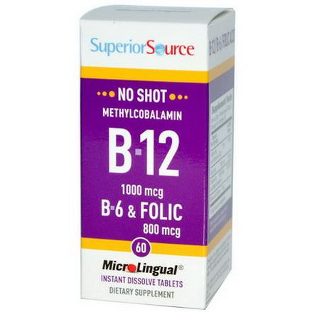 Superior Source, Methylcobalamin B-12 1000mcg, B-6&Folic Acid 800mcg, MicroLingual, 60 Tablets