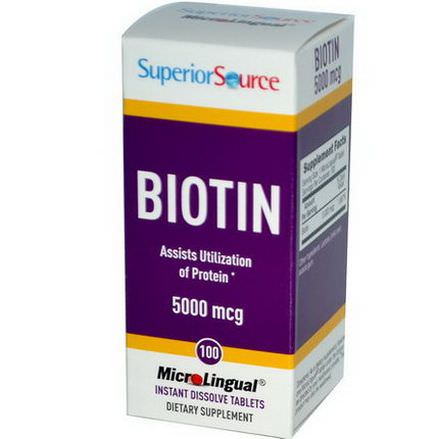 Superior Source, MicroLingual, Biotin, 5000mcg, 100 Tablets