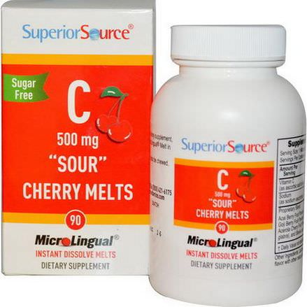 Superior Source, Vitamin C, Sour Cherry Melts, Sugar Free, 500mg, 90 Instant Dissolve Melts
