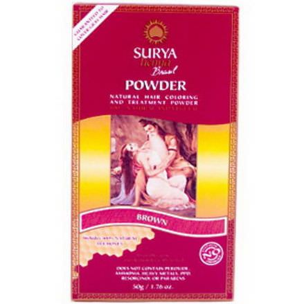Surya Henna, Brasil Powder, Natural Hair Coloring and Treatment Powder, Brown 50g