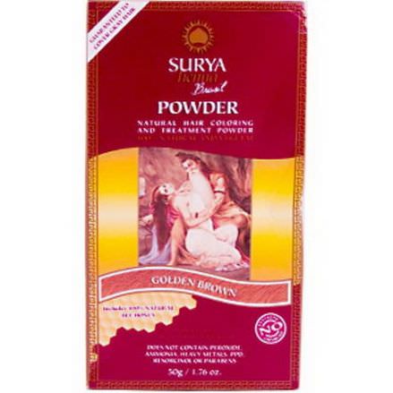 Surya Henna, Brasil Powder, Natural Hair Coloring and Treatment Powder, Golden Brown 50g