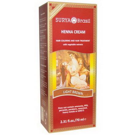 Surya Henna, Henna Cream, Hair Coloring&Hair Treatment, Light Brown 70ml