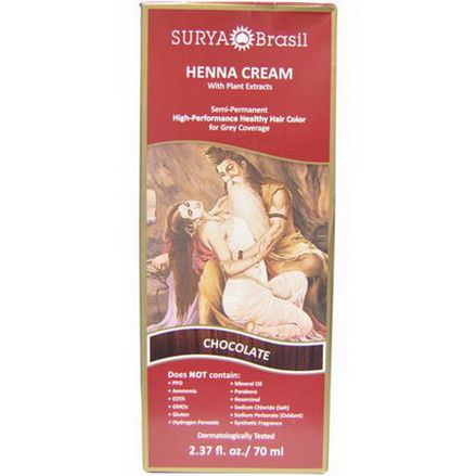 Surya Henna, Henna Cream, High-Performance Healthy Hair Color for Grey Coverage, Chocolate 70ml