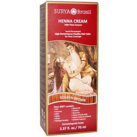 Surya Henna, Henna Cream, High-Performance Healthy Hair Color for Grey Coverage, Golden Brown 70ml