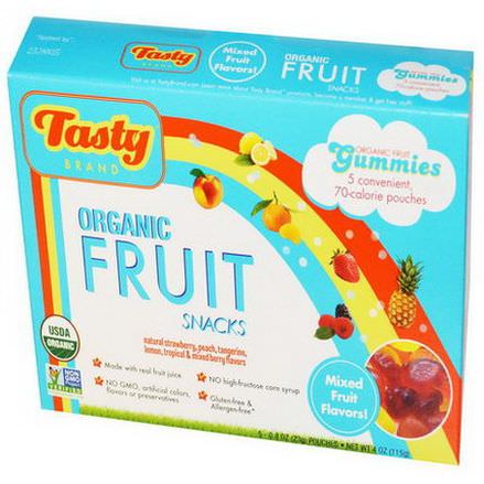 Tasty Brand, Organic Fruit Snack Gummies, Mixed Fruit Flavors, 5 Pouches 23g Each