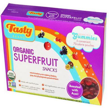 Tasty Brand, Organic Superfruit Snack Gummies, Boosted with Acai, 5 Pouches 23g Each