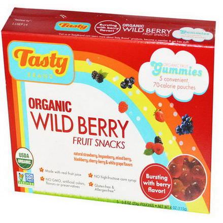 Tasty Brand, Organic Wild Berry Fruit Snack Gummies, 5 Pouches 23g Each