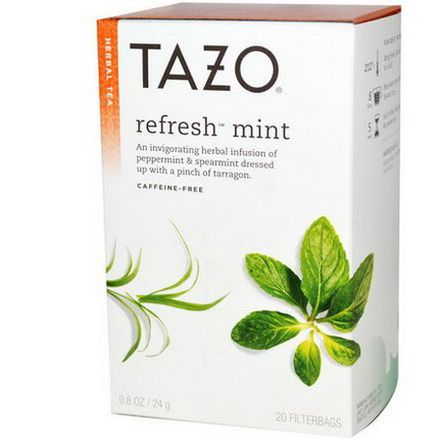 Tazo Teas, Herbal Tea, Refresh Mint, Caffeine-Free, 20 Filterbags 24g