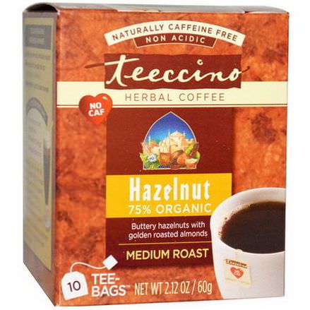 Teeccino, Herbal Coffee, Medium Roast, Caffeine Free, Hazelnut, 10 Tee-Bags 60g