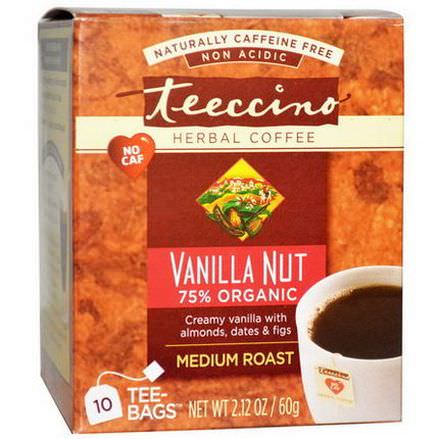 Teeccino, Herbal Coffee, Medium Roast, Caffeine Free, Vanilla Nut, 10 Tee-Bags 60g