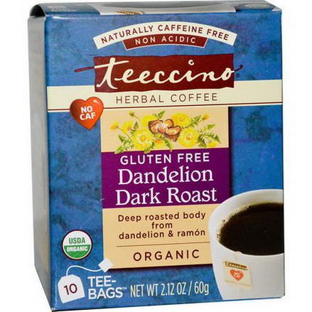 Teeccino, Organic Herbal Coffee, Dandelion Dark Roast, Caffeine Free, 10 Tee Bags 60g