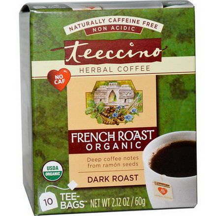 Teeccino, Organic Herbal Coffee, French Roast, Caffeine Free, 10 Tee Bags 60g