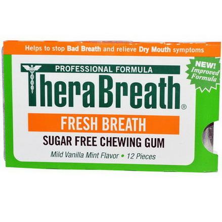 TheraBreath, Fresh Breath, Sugar Free Chewing Gum, Mild Vanilla Mint Flavor, 12 Pieces
