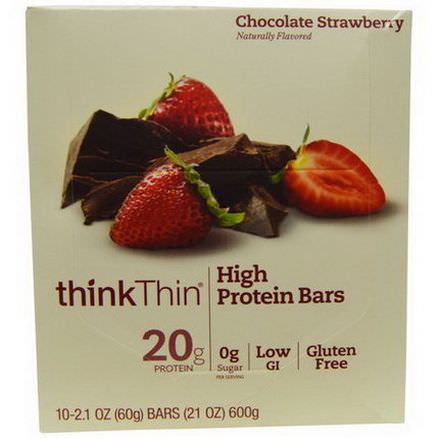 ThinkThin, High Protein Bars, Chocolate Strawberry, 10 Bars 60g Each