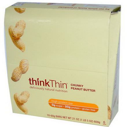 ThinkThin, Chunky Peanut Butter, 10 Bars, 60g Each