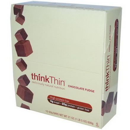 ThinkThin, High Protein Bar, Chocolate Fudge, 10 Bars, 60g Each