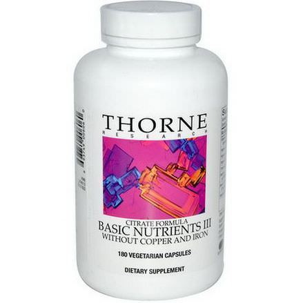 Thorne Research, Citrate Formula, Basic Nutrients III Without Copper and Iron, 180 Veggie Caps