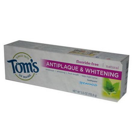 Tom's of Maine, Antiplaque&Whitening, Fluoride-Free Toothpaste, Spearmint 155.9g