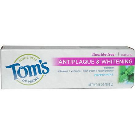 Tom's of Maine, Fluoride Free Antiplaque&Whitening Toothpaste, Peppermint 155.9g