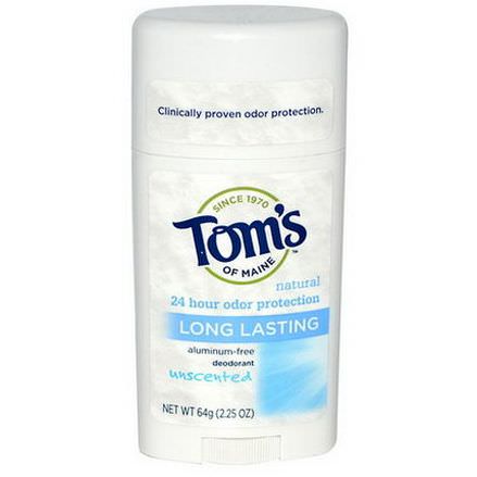 Tom's of Maine, Natural Long-Lasting Deodorant Stick, Aluminum-Free, Unscented 2.25 oz