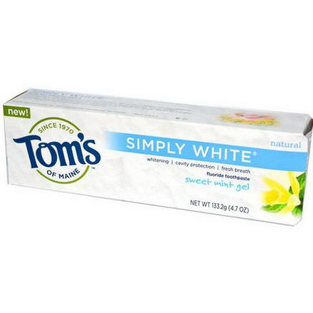 Tom's of Maine, Simply White, Fluoride Toothpaste, Sweet Mint Gel 133.2g