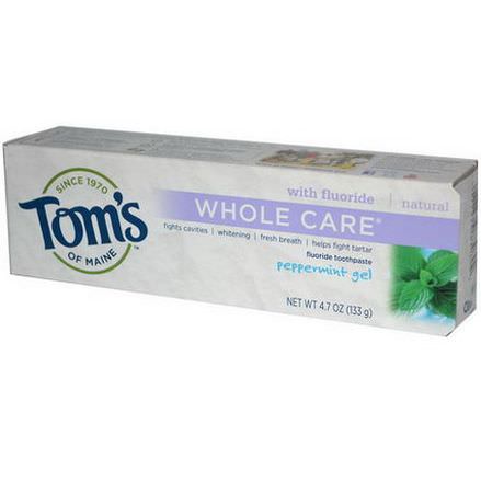Tom's of Maine, Whole Care Flouride Toothpaste, Peppermint Gel 133g