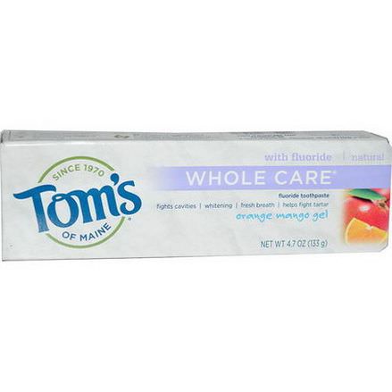 Tom's of Maine, Whole Care Fluoride Toothpaste, Orange Mango Gel 133g