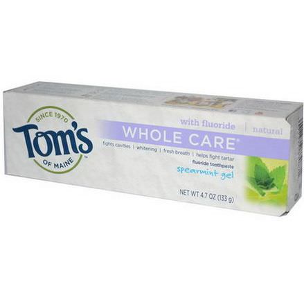 Tom's of Maine, Whole Care Fluoride Toothpaste, Spearmint Gel 133g