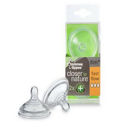 Tommee Tippee, Close to Nature, Sensitive Tummy Nipples, Fast Flow, 2 Nipples