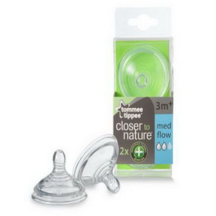 Tommee Tippee, Close to Nature, Sensitive Tummy Nipples, Med Flow, 2 Nipples