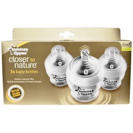 Tommee Tippee, Closer to Nature, Baby Bottles, Slow Flow, 3 Bottles 150ml Each