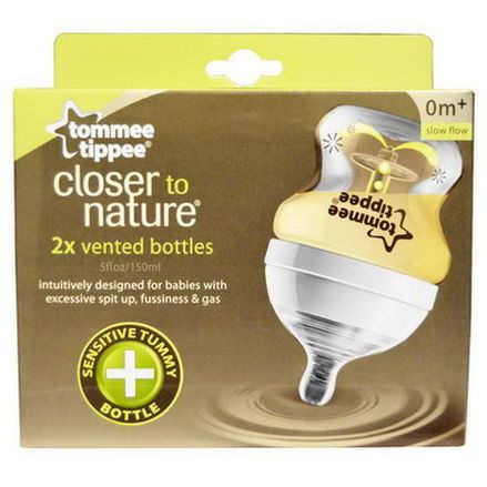 Tommee Tippee, Closer to Nature, Vented Bottles, Slow Flow, 2 Bottles 150ml