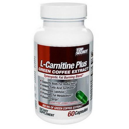 Top Secret Nutrition, L-Carnitine Plus, Green Coffee Extract, Synergistic Fat Burning Blend, 60 Capsules