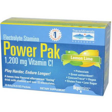 Trace Minerals Research, Electrolyte Stamina, Power Pak, Lemon Lime, 32 Packets 6.4g Each