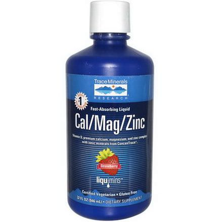 Trace Minerals Research, Fast-Absorbing Liquid, Cal/Mag/Zinc, Strawberry 946ml