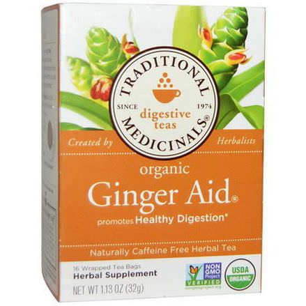 Traditional Medicinals, Digestive Teas, Organic Ginger Aid, Caffeine Free, 16 Wrapped Tea Bags 32g