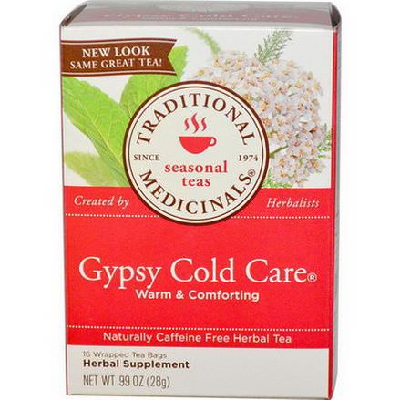 Traditional Medicinals, Herbal Tea, Gypsy Cold Care, Caffeine Free, 16 Wrapped Tea Bags 28g