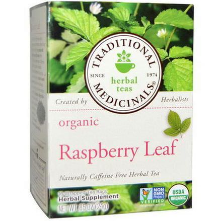 Traditional Medicinals, Herbal Tea, Organic Raspberry Leaf, Caffeine Free, 16 Wrapped Tea Bags 24g