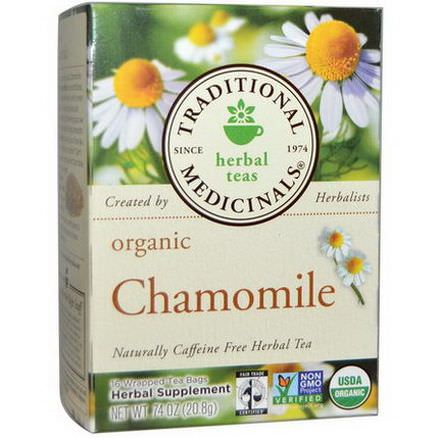 Traditional Medicinals, Herbal Teas, Organic Chamomile, Caffeine Free, 16 Wrapped Tea Bags 20.8g