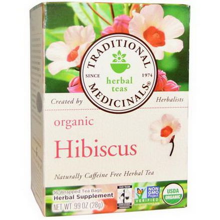 Traditional Medicinals, Herbal Teas, Organic Hibiscus, Caffeine Free, 16 Wrapped Tea Bags 28g