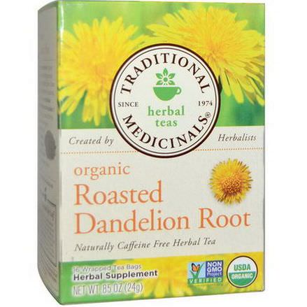 Traditional Medicinals, Herbal Teas, Organic Roasted Dandelion Root, Caffeine Free, 16 Wrapped Tea Bags 24g
