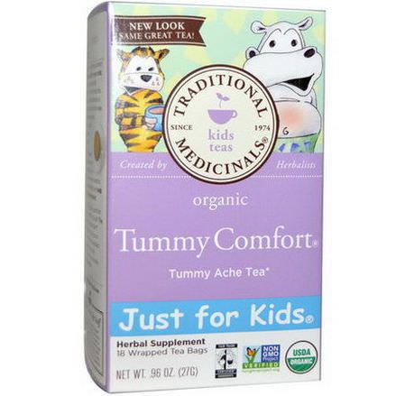Traditional Medicinals, Just for Kids, Organic Tummy Comfort, Naturally Caffeine Free Herbal Tea, 18 Wrapped Tea Bags 27g