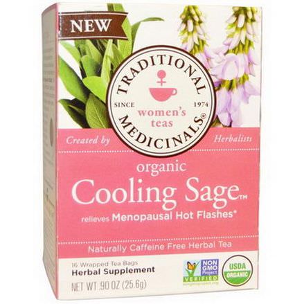 Traditional Medicinals, Organic Cooling Sage Tea, Caffeine Free, 16 Wrapped Tea Bags 25.6g