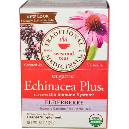 Traditional Medicinals, Organic Echinacea Plus, Caffeine Free, Elderberry, 16 Wrapped Tea Bags 24g
